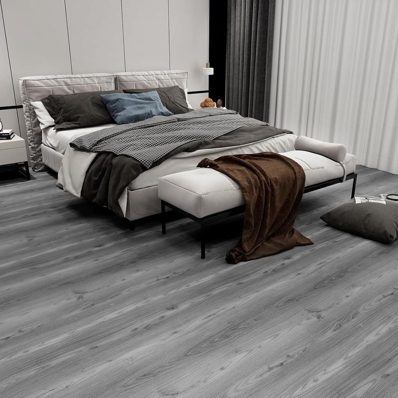 Lareko 54 Sq.Ft,Wood Peel and Stick Floor Tiles,36 Pack Grey Vinyl Flooring (No Adhesive Residue) 36"×6" Waterproof and Non-Slip Laminate Flooring for Renters Bathroom, Living Room ((Nature Grey) - Image 5